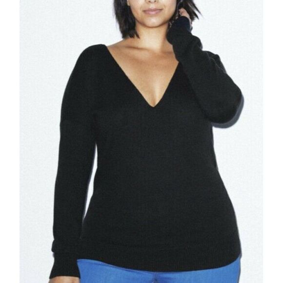 American Apparel Basic Knit V Sweater Size XS Black 100% Cotton - Picture 5 of 5